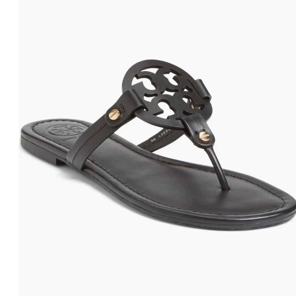Tory Burch Black Sandals with Gold Accents